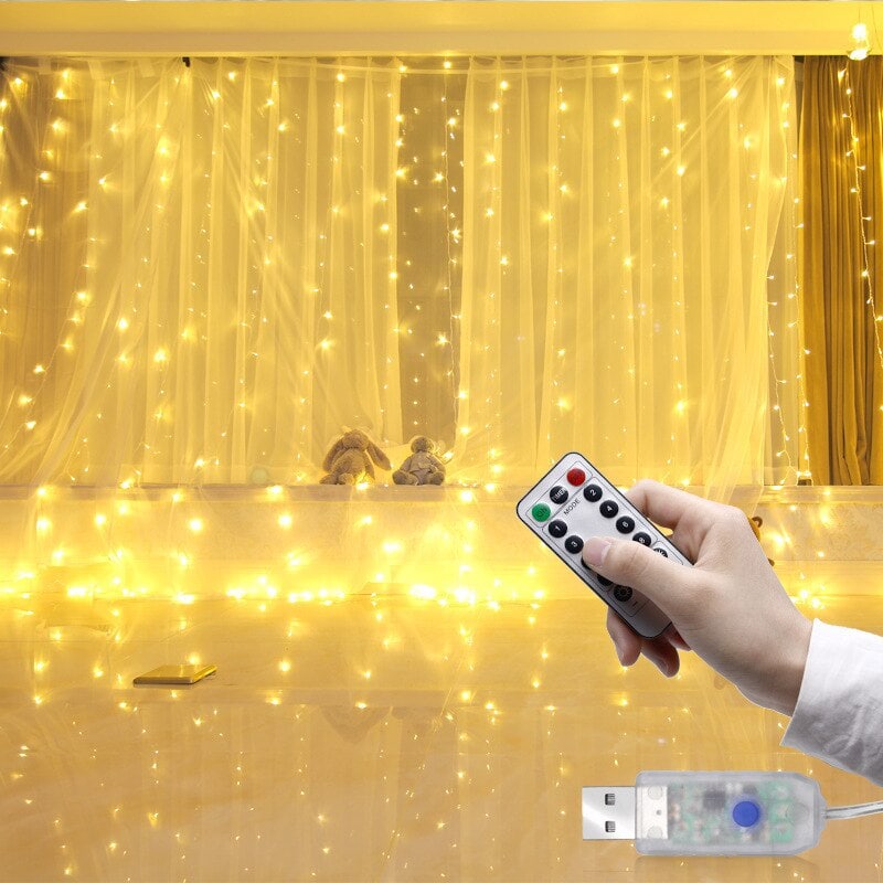 Guirlande lumineuse rideau LED avec télécommande USB, guirlande féerique sur fenêtre, décoration de noël